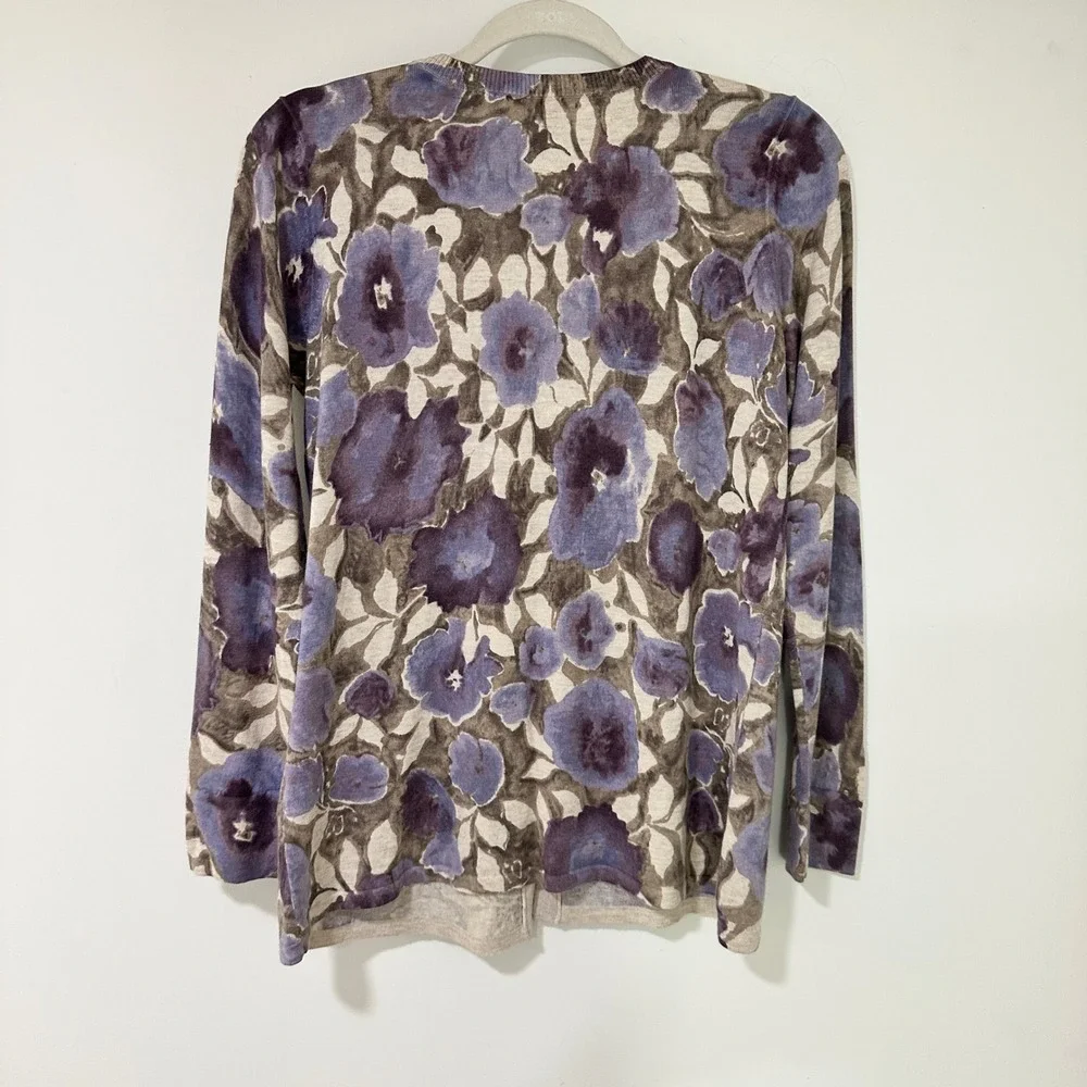 J. Jill Floral V-Neck Cardigan‎ Women S Petite Purple Silk Cashmere | Softcore